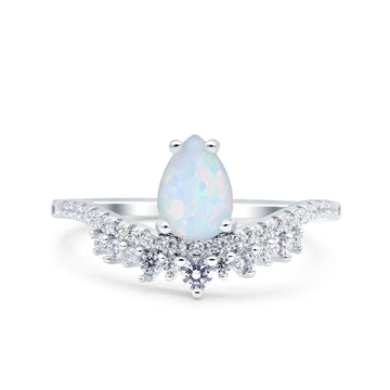 Art Deco Solitaire Accent Pear Wedding Bridal Ring Band Lab Created White Opal 925 Sterling Silver
